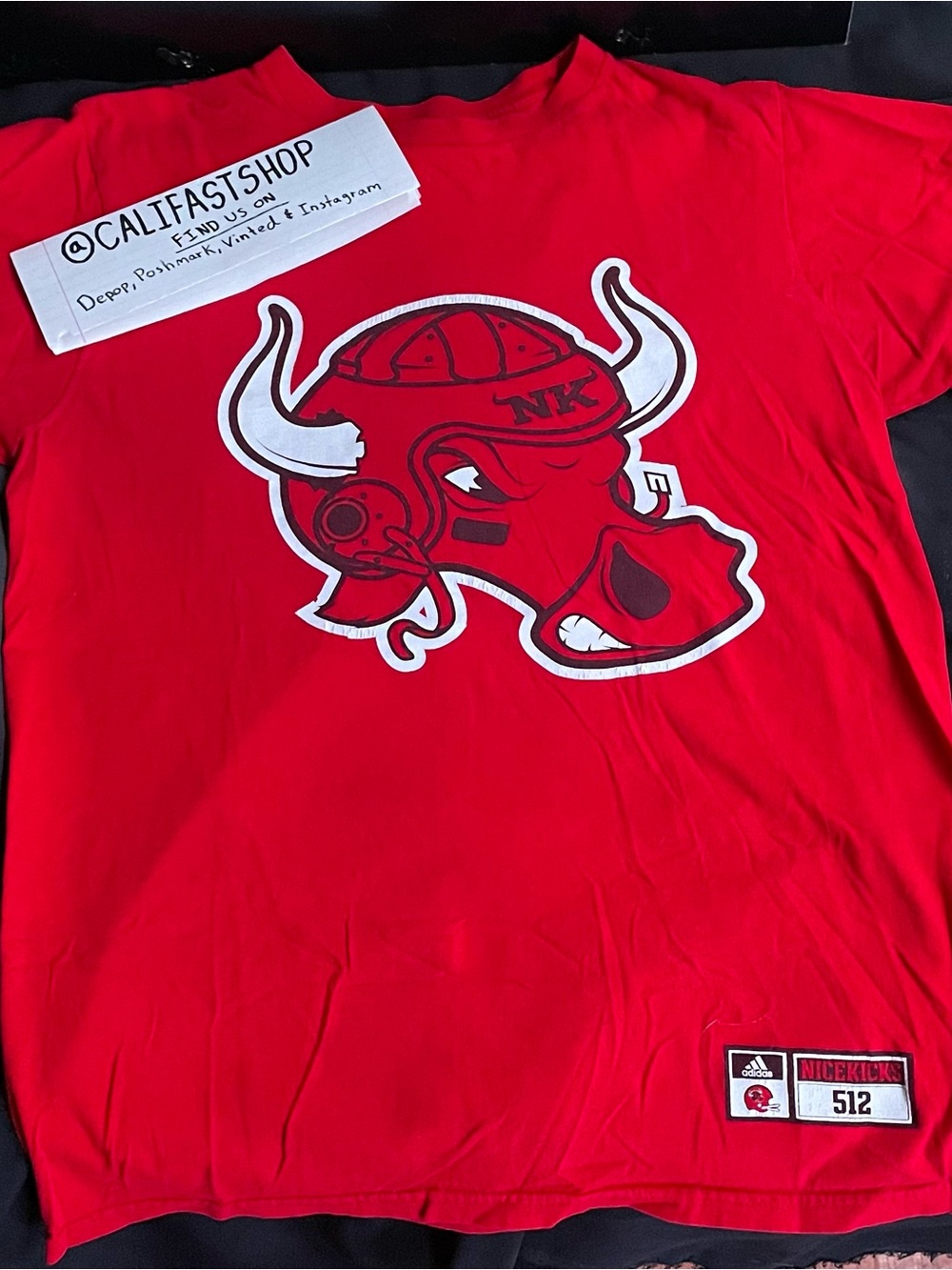 Adidas x Nice Kicks Red Graphic Short Sleeve Tee with Horned Mascot